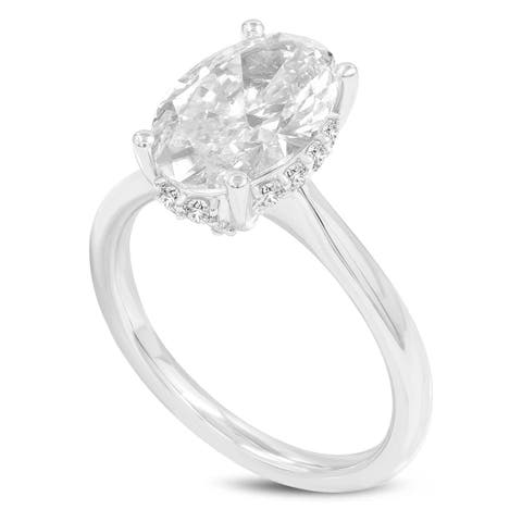 Hera 14K Gold Oval Cut Lab Grown Diamond Hidden Halo Ring - 3 Ct