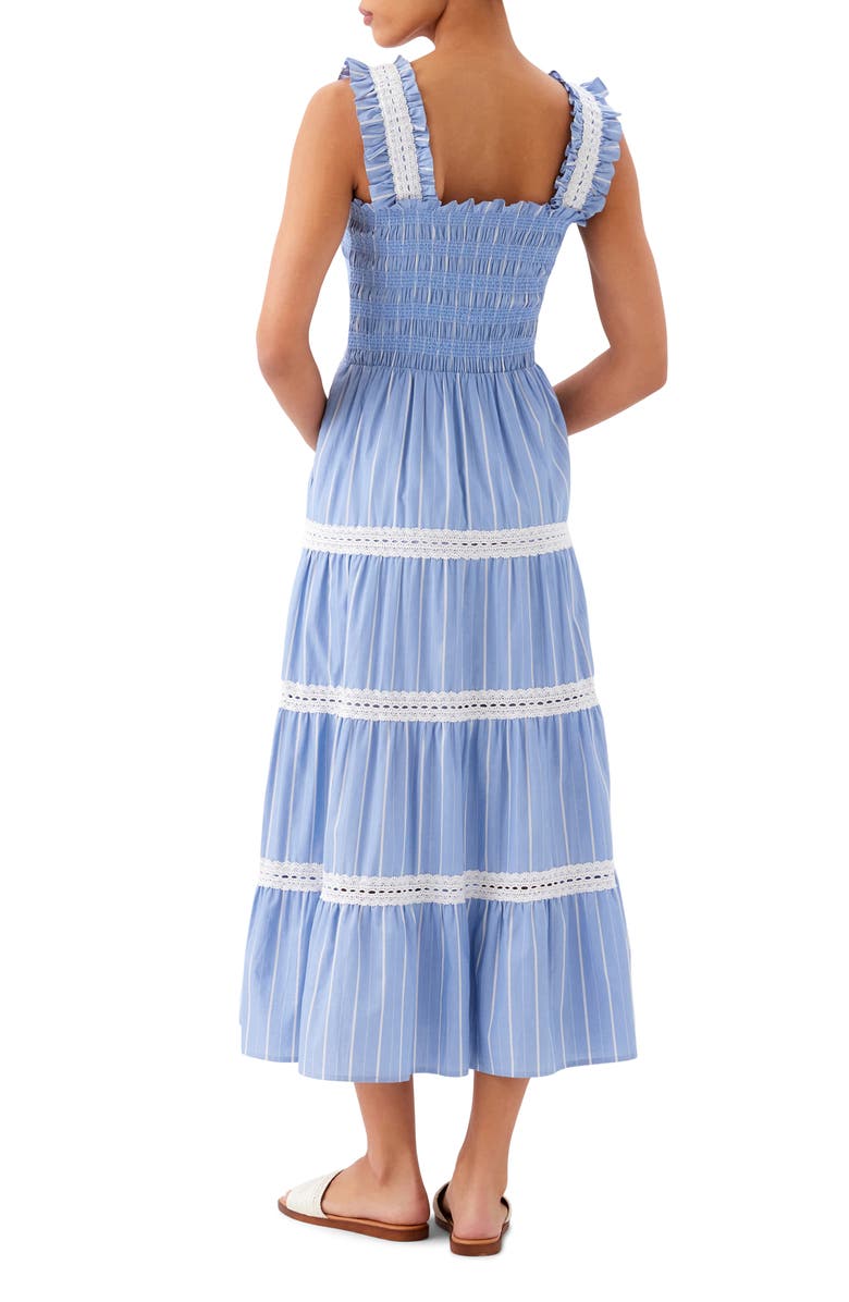 Karen Kane Tiered Stripe Sleeveless Cotton Midi Dress, Alternate, color, Blue W/ Off White