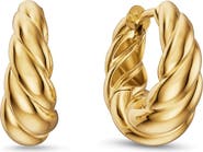 David Yurman Sculpted Cable 18k Gold Tapered Hoop Earrings
