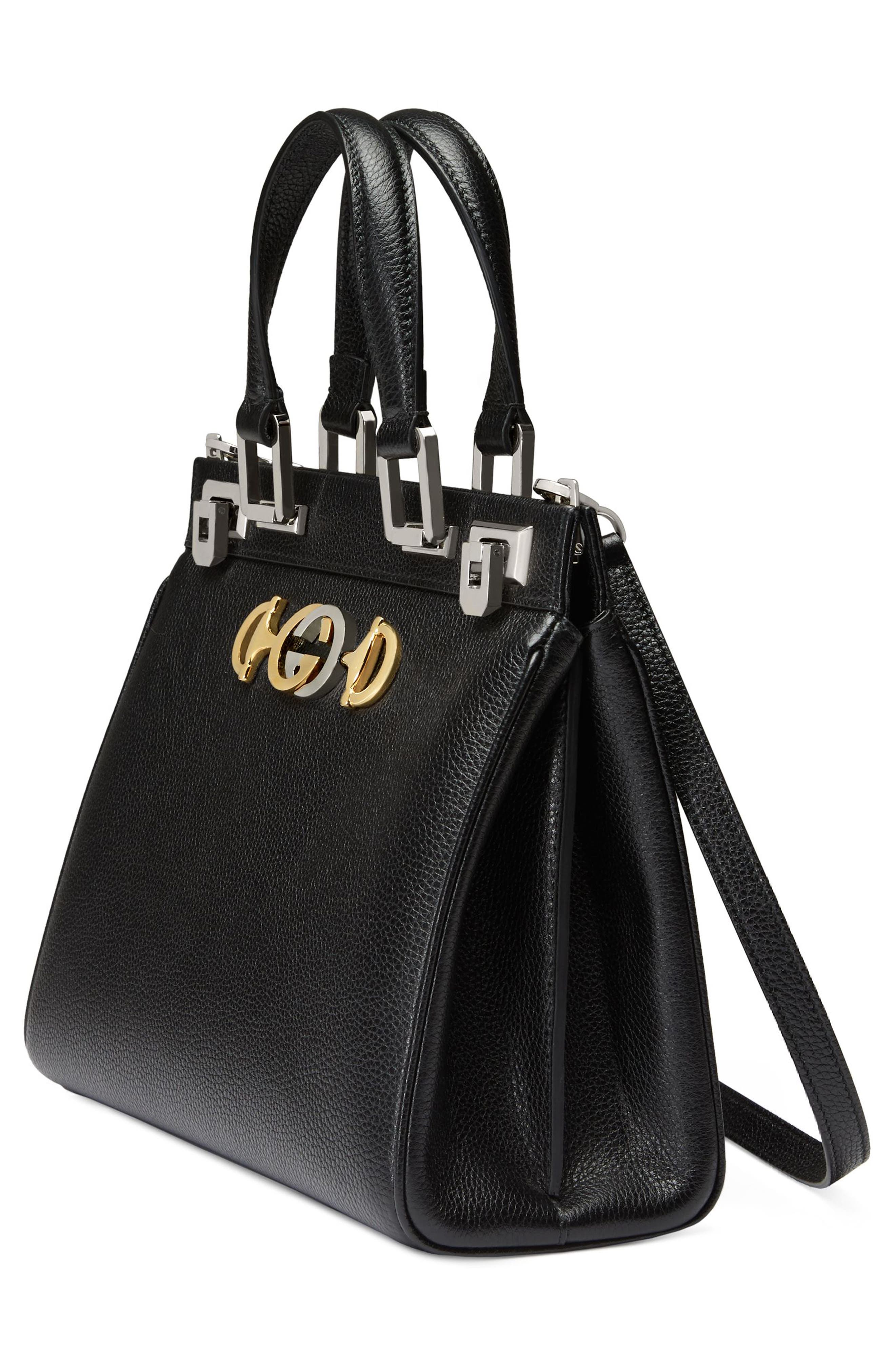 SmallLeather Satchel, Alternate, color, BLACK