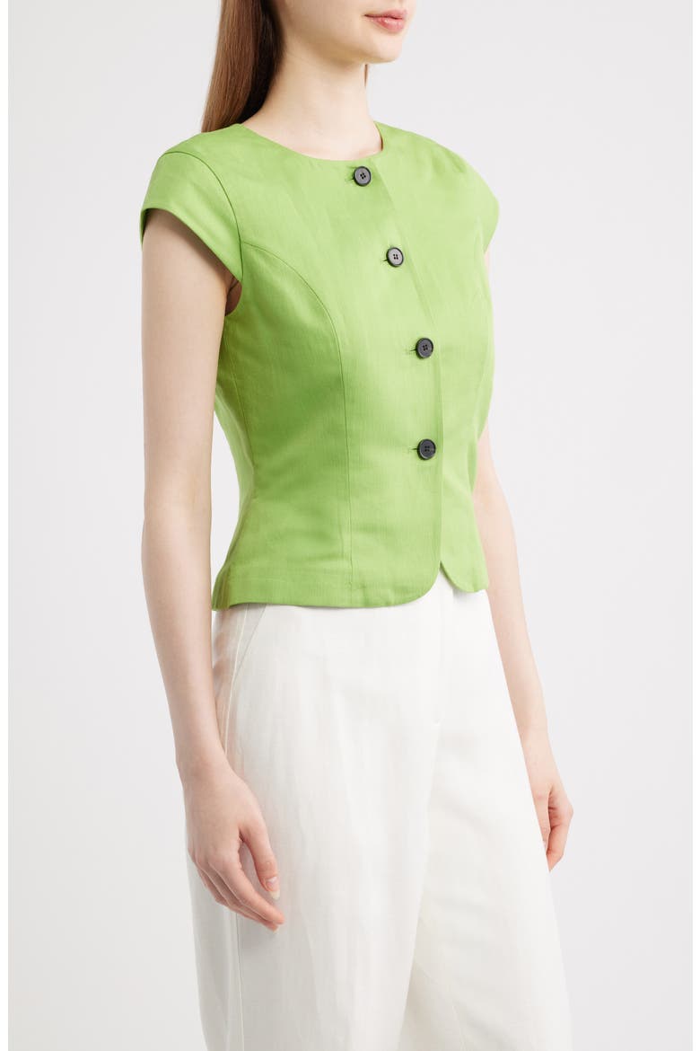 Connie Organic Cotton & Linen Blend Button-Up Top, Alternate, color, APPLE GREEN