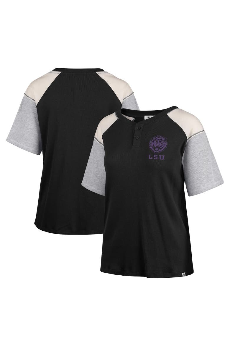 Women's '47 Black LSU Tigers Underline Harvey Colorblock Raglan Henley T-Shirt, Main, color, Black