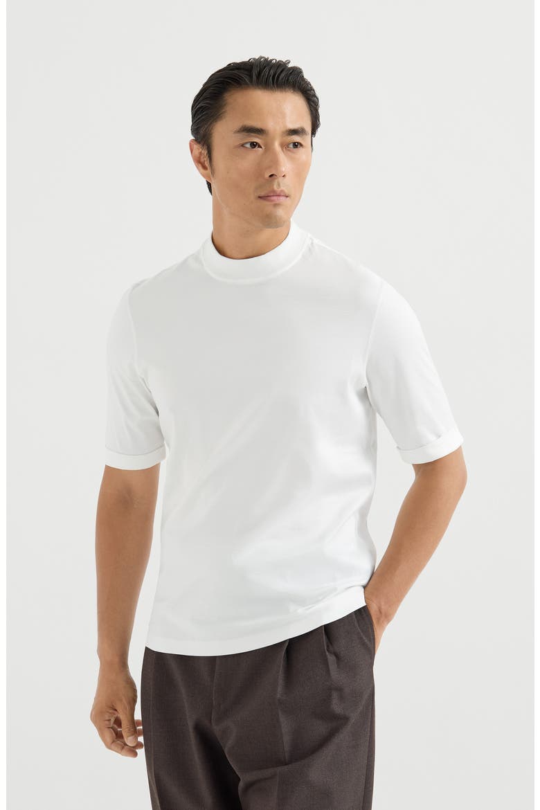 Cotton jersey mock neck T-shirt, Main, color, Off-White