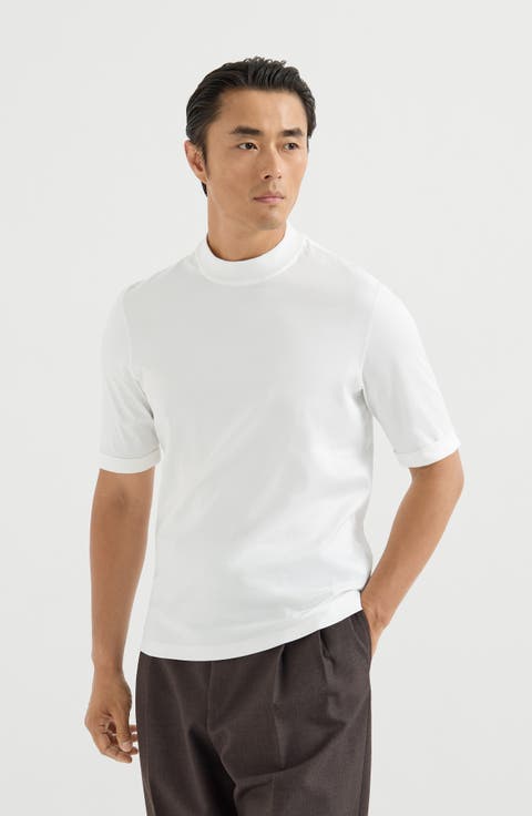 Cotton jersey mock neck T-shirt