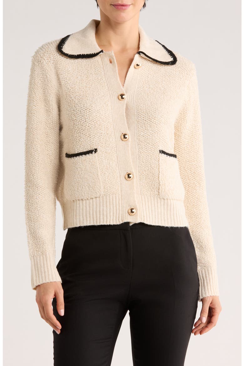 Contrast Trim Buttoned Cardigan, Main, color, IVORY/ BLACK