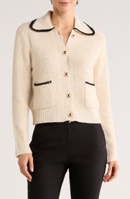 ELIE ELIE TAHARI Contrast Trim Buttoned Cardigan