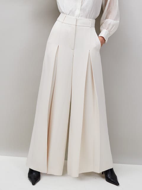 Pleat Detail Wide Leg Pants