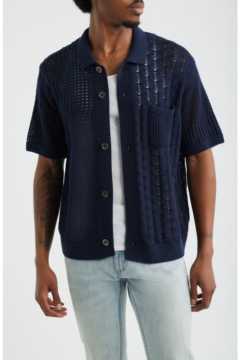 Preston Short Sleeve Cardigan, Main, color, NAVY