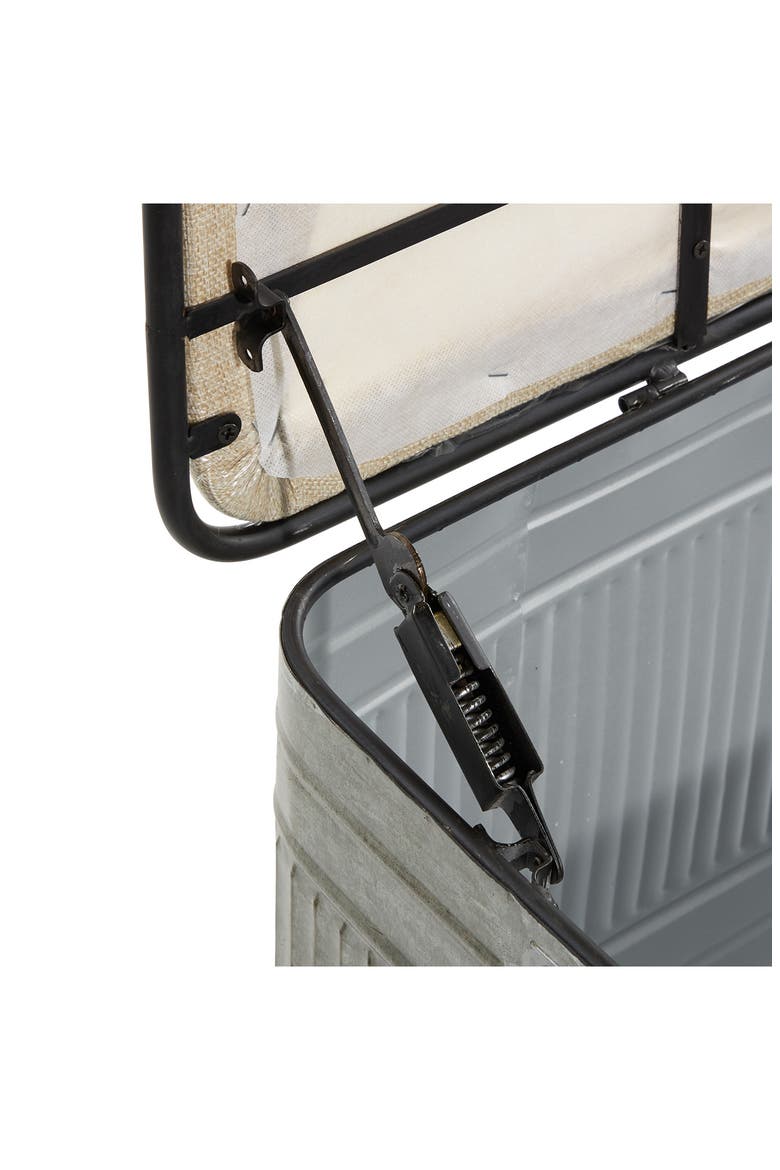 Gray Metal Galvanized Storage Bench with Cream Burlap Top, Alternate, color, GREY