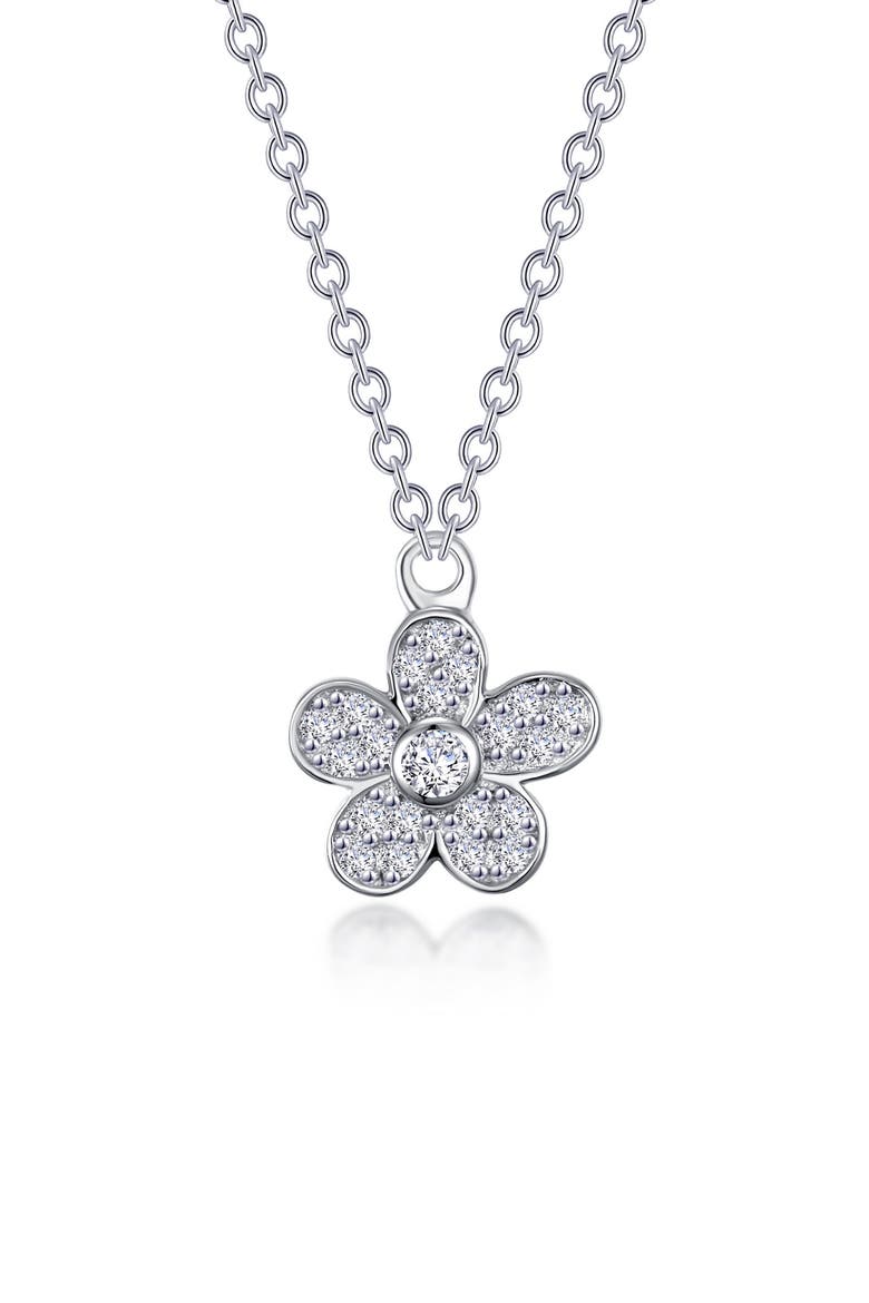 Simulated Diamond Mini Pavé Flower Necklace, Main, color, SILVER