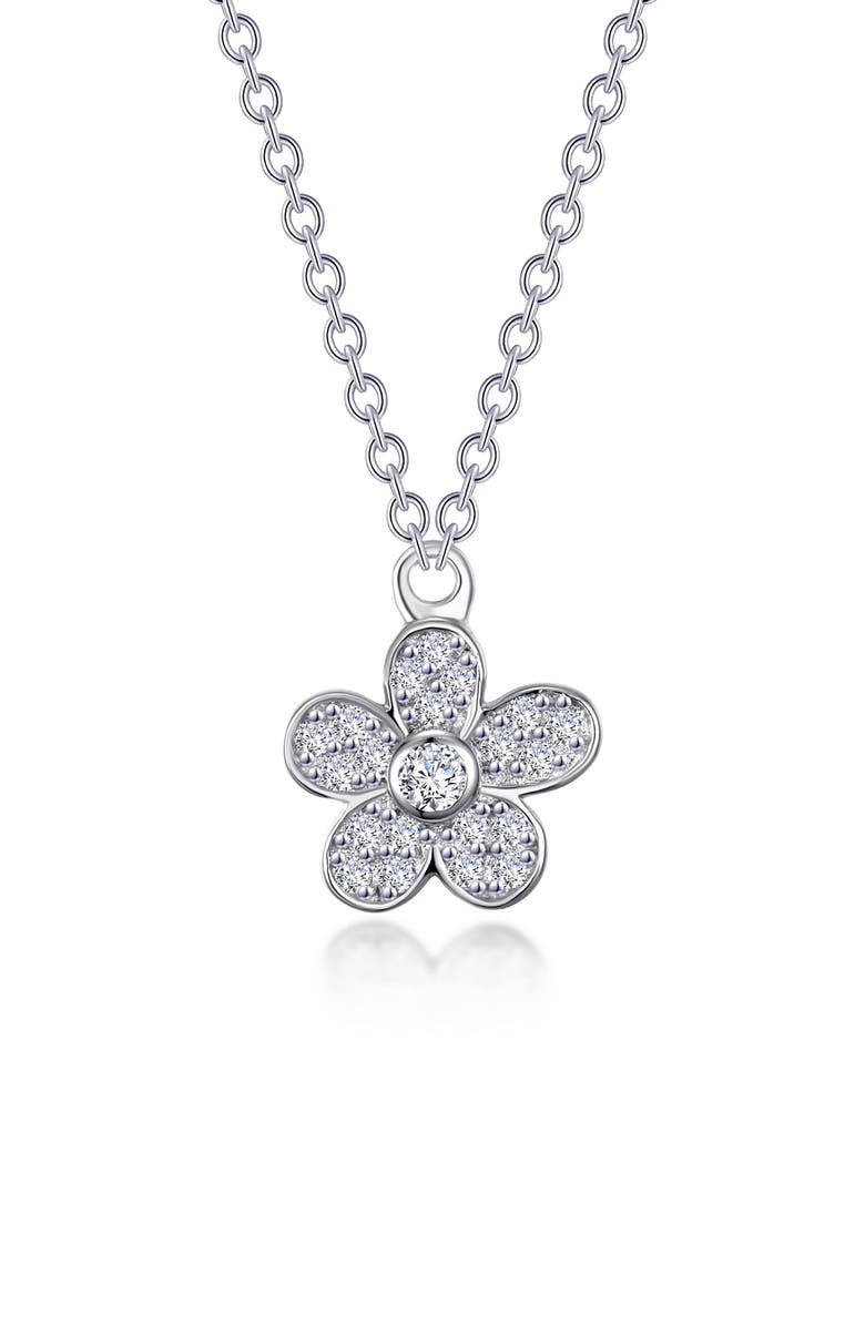 Lafonn Simulated Diamond Mini Pavé Flower Necklace, Main, color, 