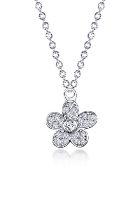 Simulated Diamond Mini Pavé Flower Necklace