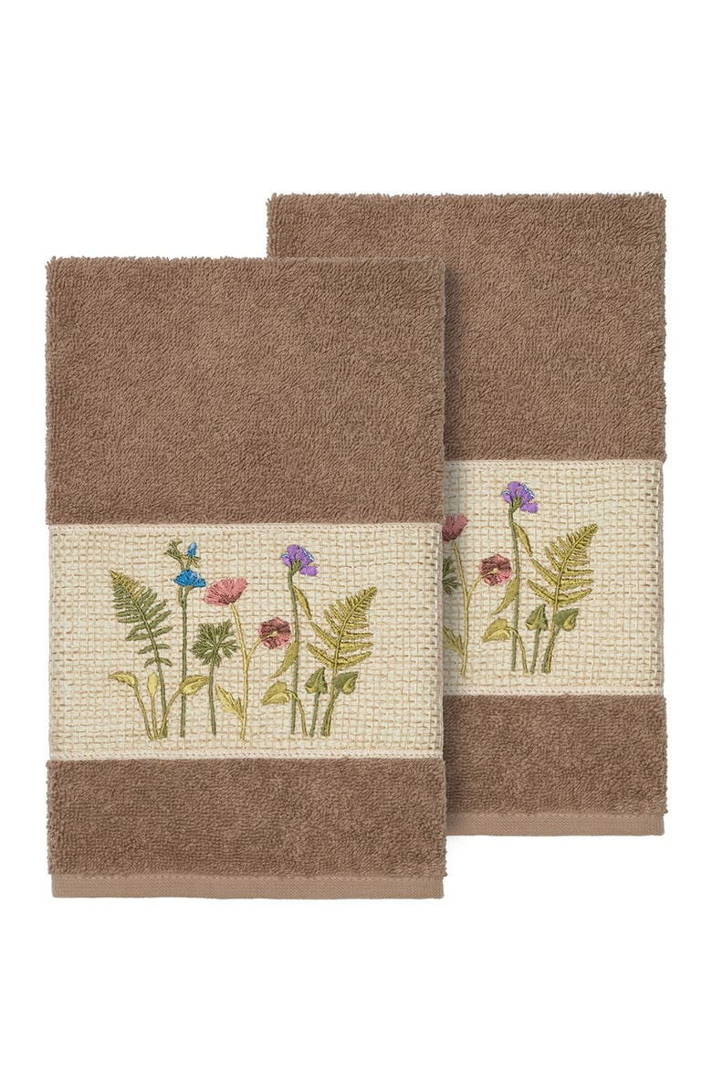 Linum Home Textiles Serenity Embellished Hand Towel - Set of 2 - Latte, Main, color, Latte