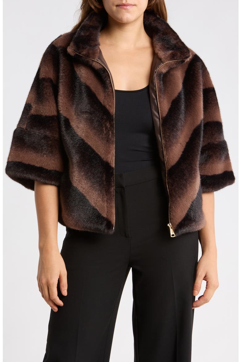 Faux Fur Jacket, Main, color, BROWN-BEIGE