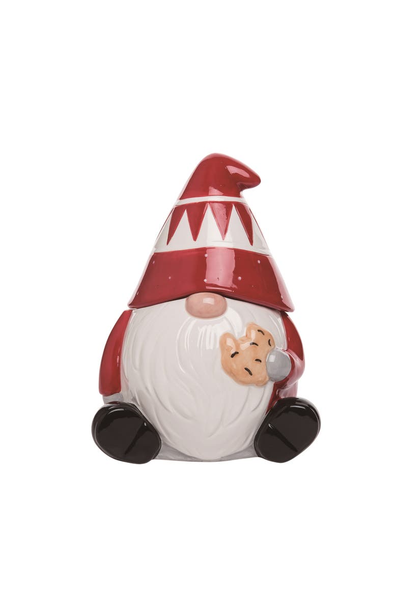 Transpac Dolomite Christmas Gnome Cookie Treat Jar Multicolor Decorative, Main, color, Red