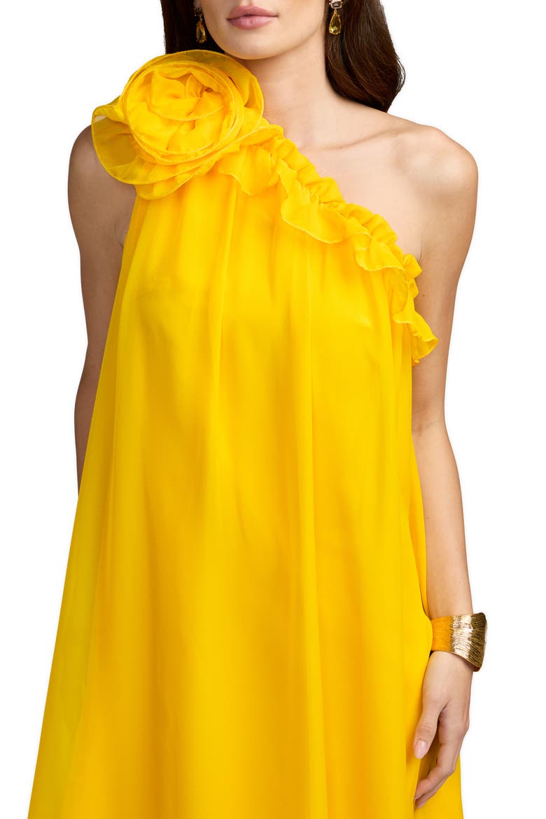 Women's One Shoulder Chiffon Maxi Gown with 3D Rosette, Alternate, color, Sunshine