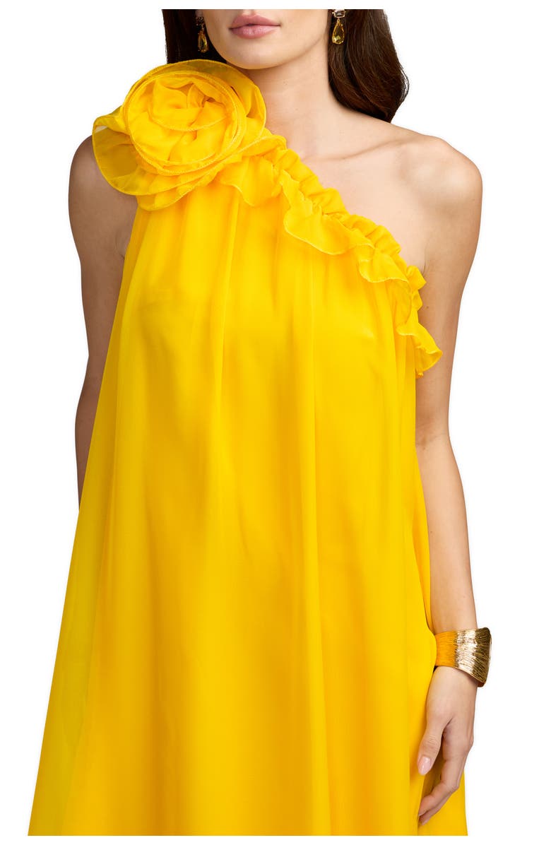 Mac Duggal One Shoulder Chiffon Maxi Gown with 3D Rosette, Alternate, color, Sunshine