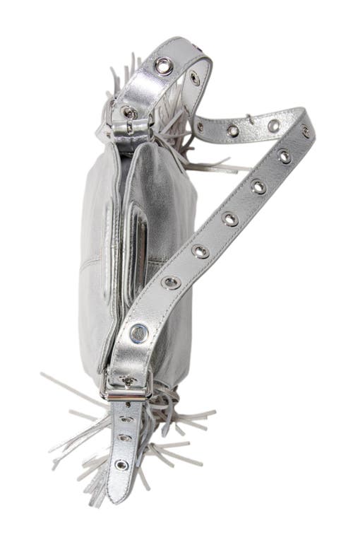 Maje Metallic Leather Miss M Mini Bag In Silver