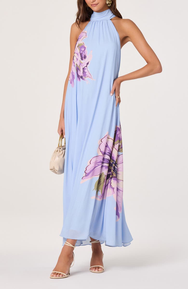 ASTR the Label Nesta Floral Print Halter Dress, Alternate, color, Blue