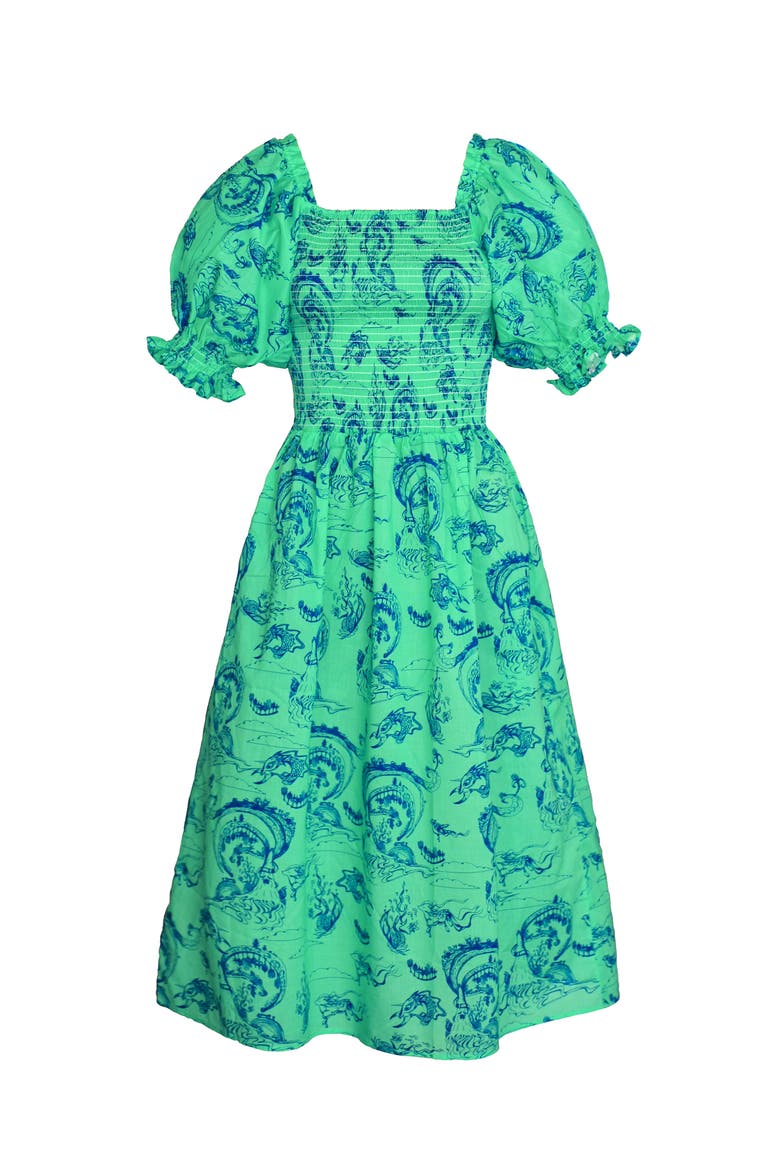 Fairytale Smocked Midi Dress, Alternate, color, Green