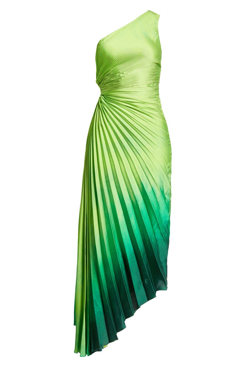 Claudia Ombré Cutout Pleated One-Shoulder Asymmetric Dress, Alternate, color, GREEN