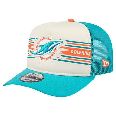Men's New Era  Cream/Aqua Miami Dolphins Banner A-Frame 9FIFTY Trucker Snapback Hat
