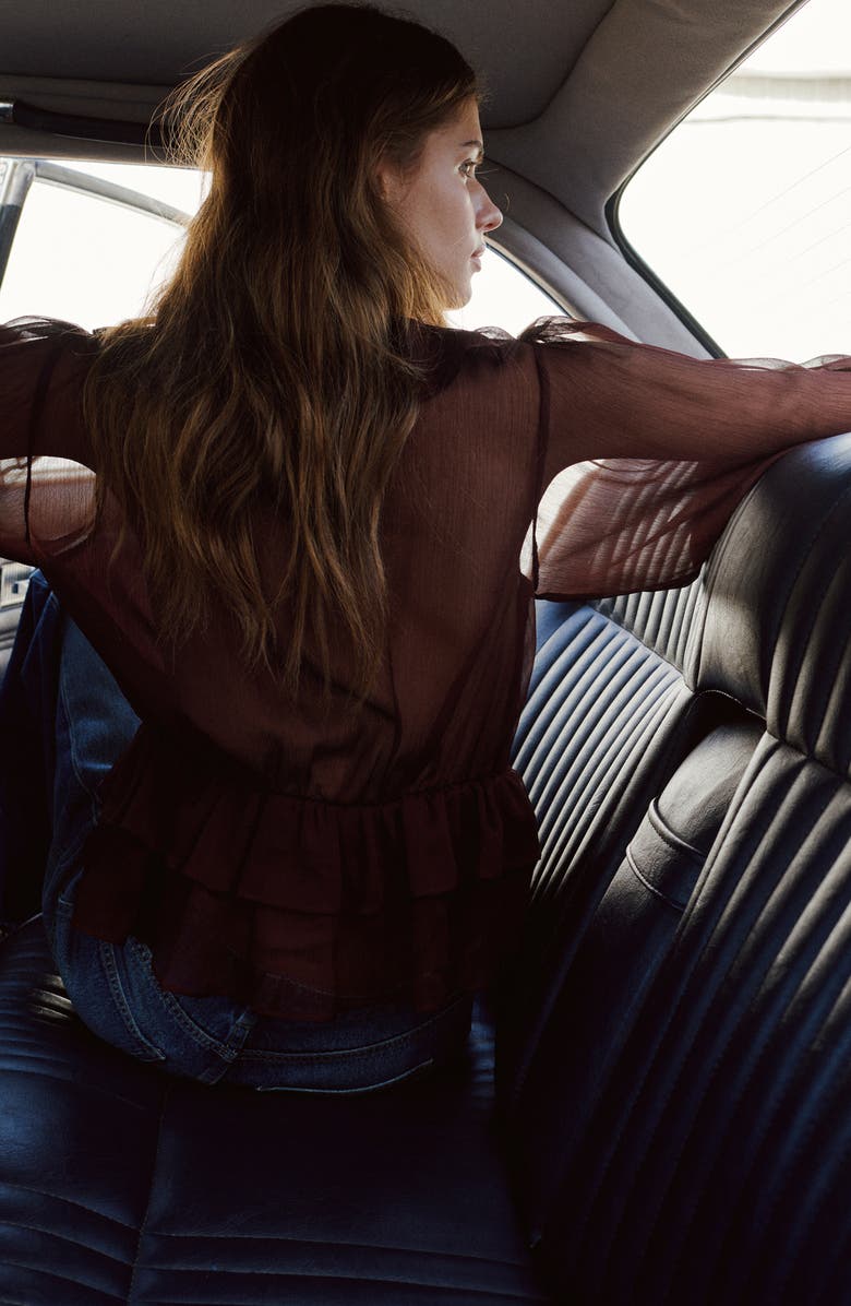 MANGO Sheer Ruffle Shirt, Alternate, color,