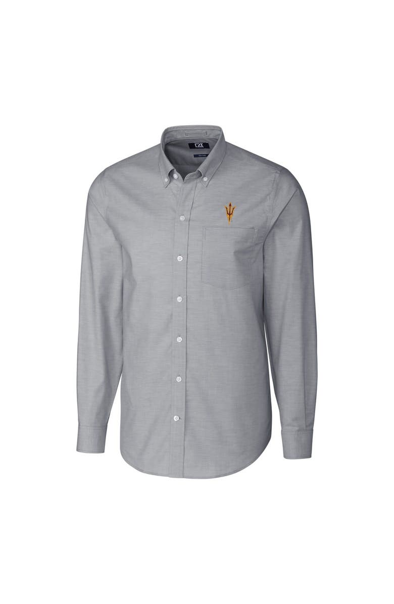 Cutter & Buck Men's Cutter & Buck Charcoal Arizona State Sun Devils Stretch Oxford Big & Tall Long Sleeve Button-Down Shirt, Main, color, 