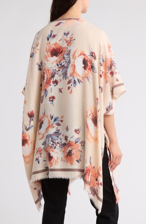 Vince Camuto Brushed Floral Print Ruana In Taupe Multi