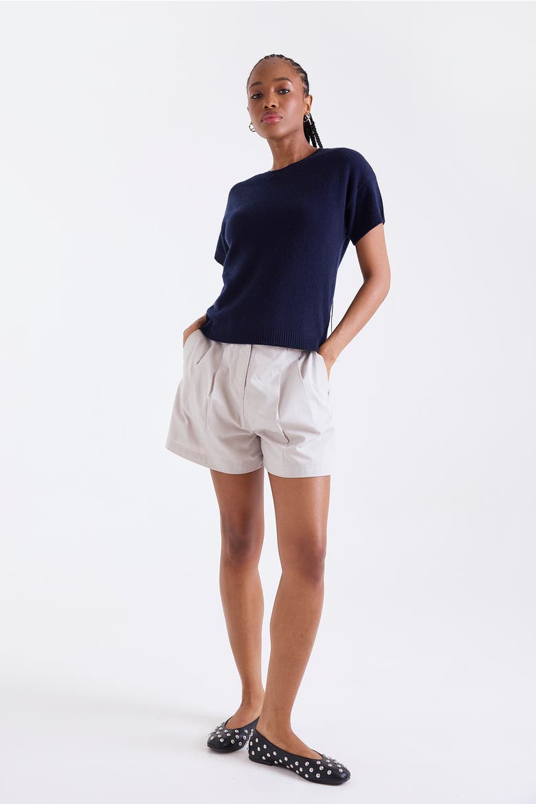 Esme Short Sleeve 100% Cashmere Top, Alternate, color, NAVY