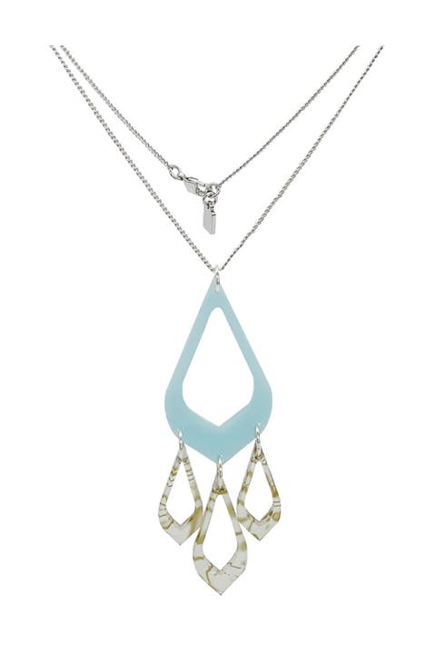 Feather Drop Pendant - Island Blue & Shell