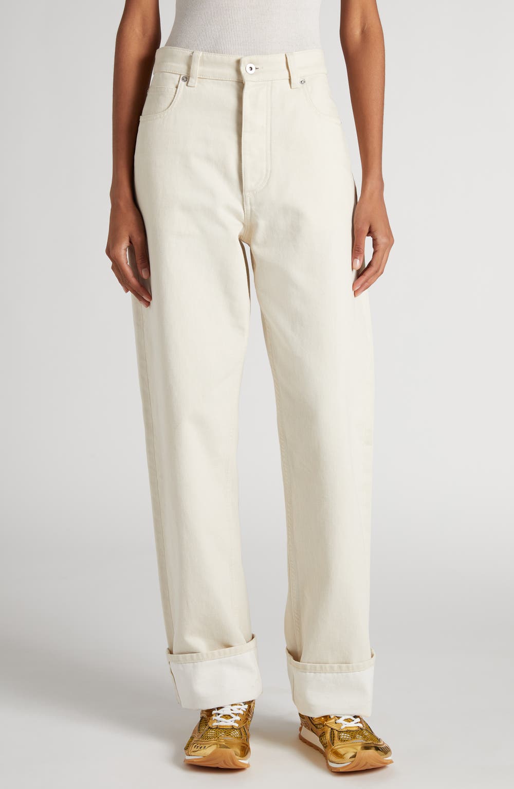 Turned Up Straight Leg Jeans, color, 9247 PALE MERINGUE