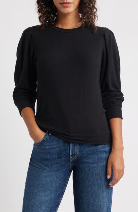 Pleated Long Sleeve Brushed Jersey Top