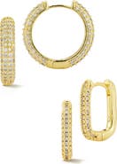 GLAZE JEWELRY Set of 2 Pavé Cubic Zirconia Huggie Hoop Earrings