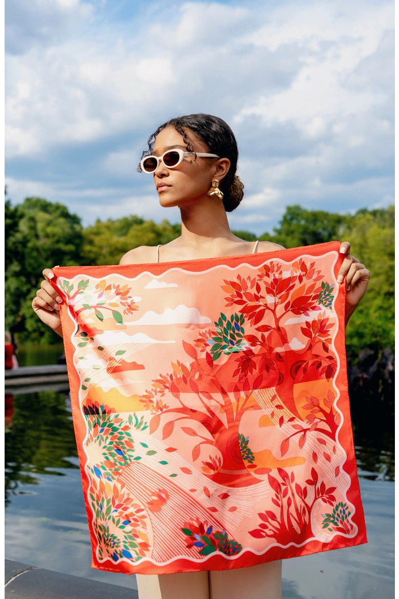 Double Sided Silk Scarf Crossing Red, Alternate, color, Red