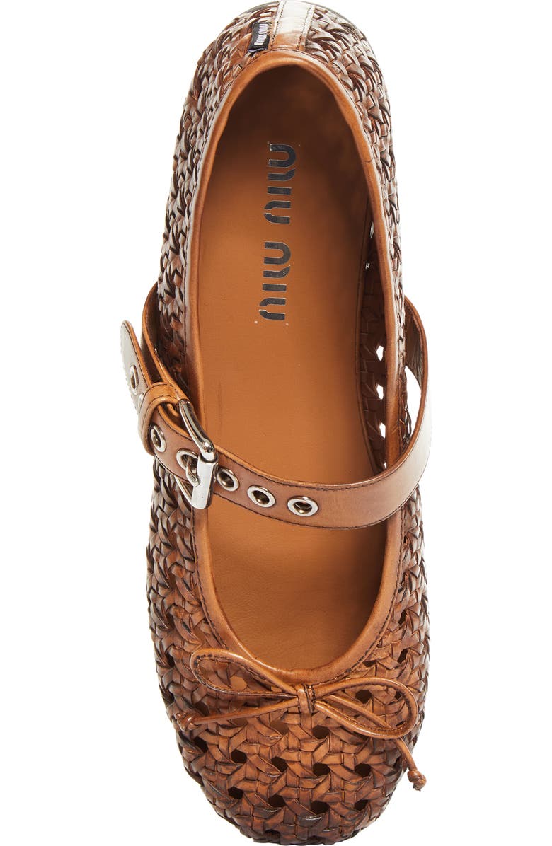 Miu Miu Woven Leather Mary Jane Flat, Alternate, color, Cognac