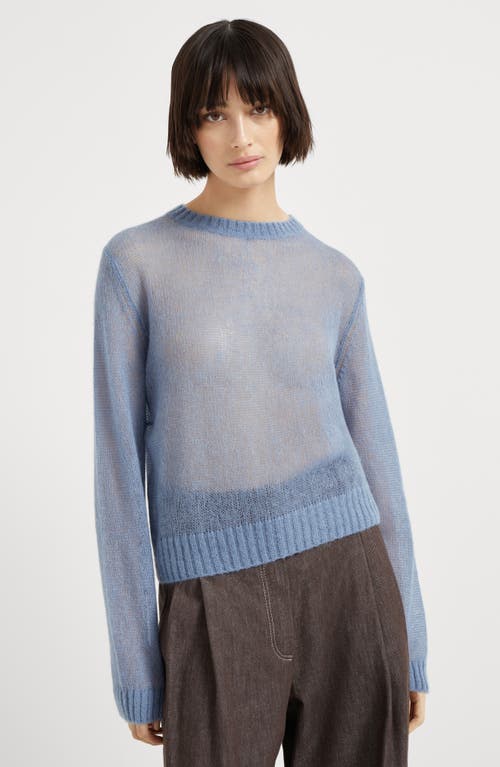 Brunello Cucinelli Mohair Shetland Gauze Crewneck Sweater In Avio Blue