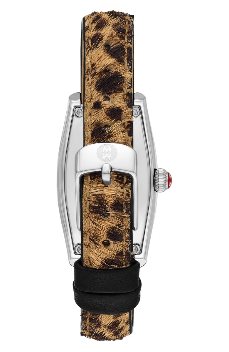 MICHELE Special Edition Diamond Coquette Genuine Calf Hair Strap Watch, 23mm x 40mm, Alternate, color, Brown / Black / Silver Multi