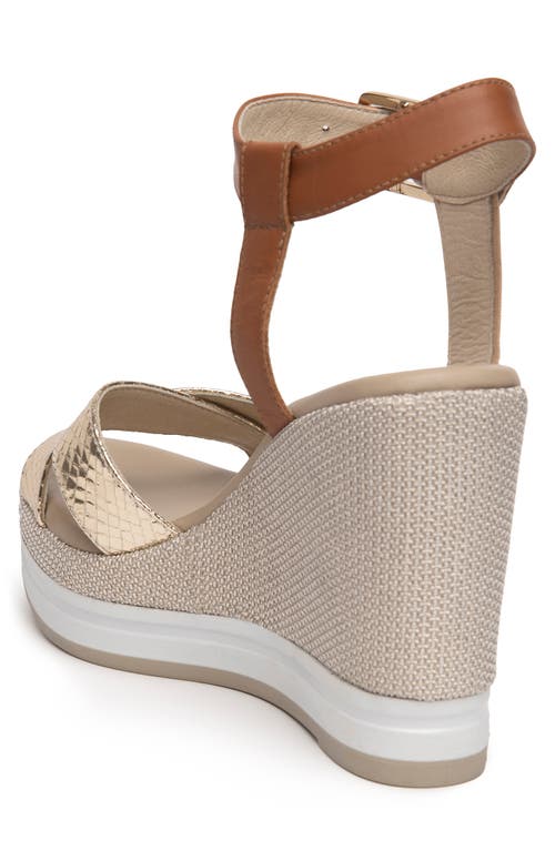 Nerogiardini Metallic Platform Wedge Sandal In Cognac/gold