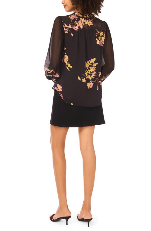 Vince Camuto Placed Floral Long Sleeve Top In Black