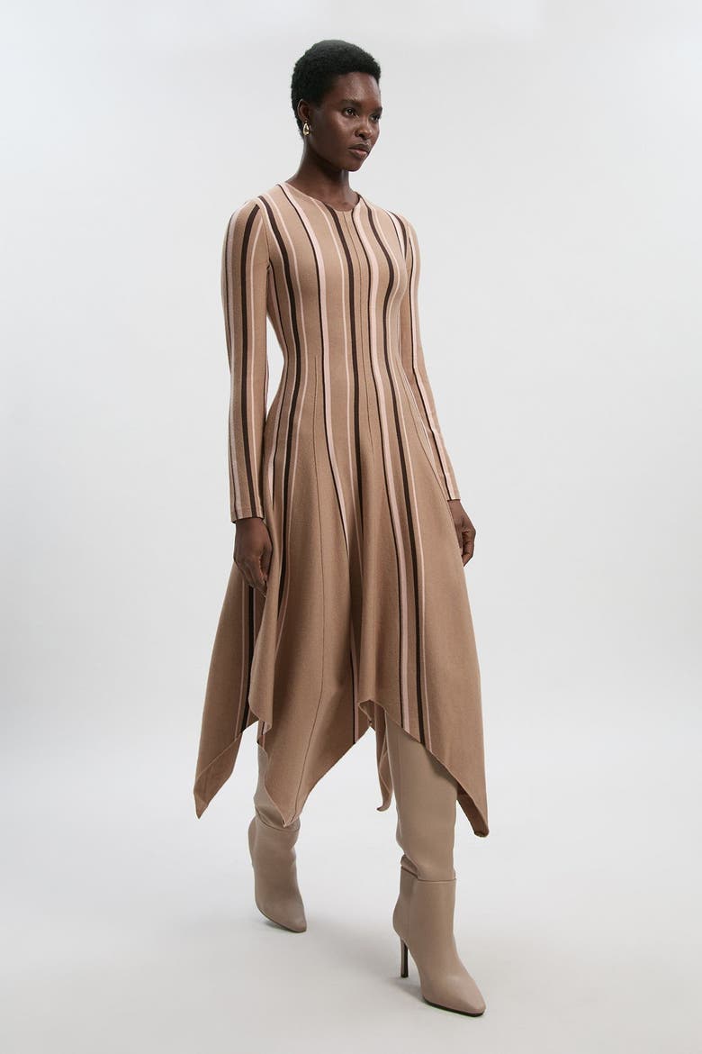 Asymmetric Hem Knit Midi Dress, Main, color, Camel