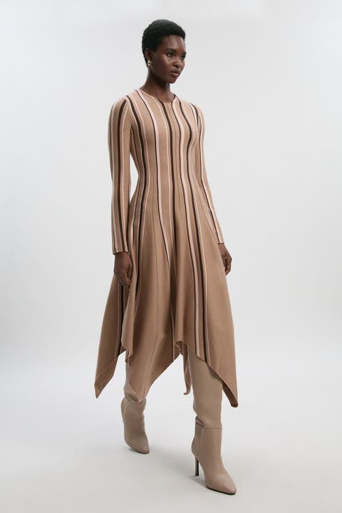 Asymmetric Hem Knit Midi Dress