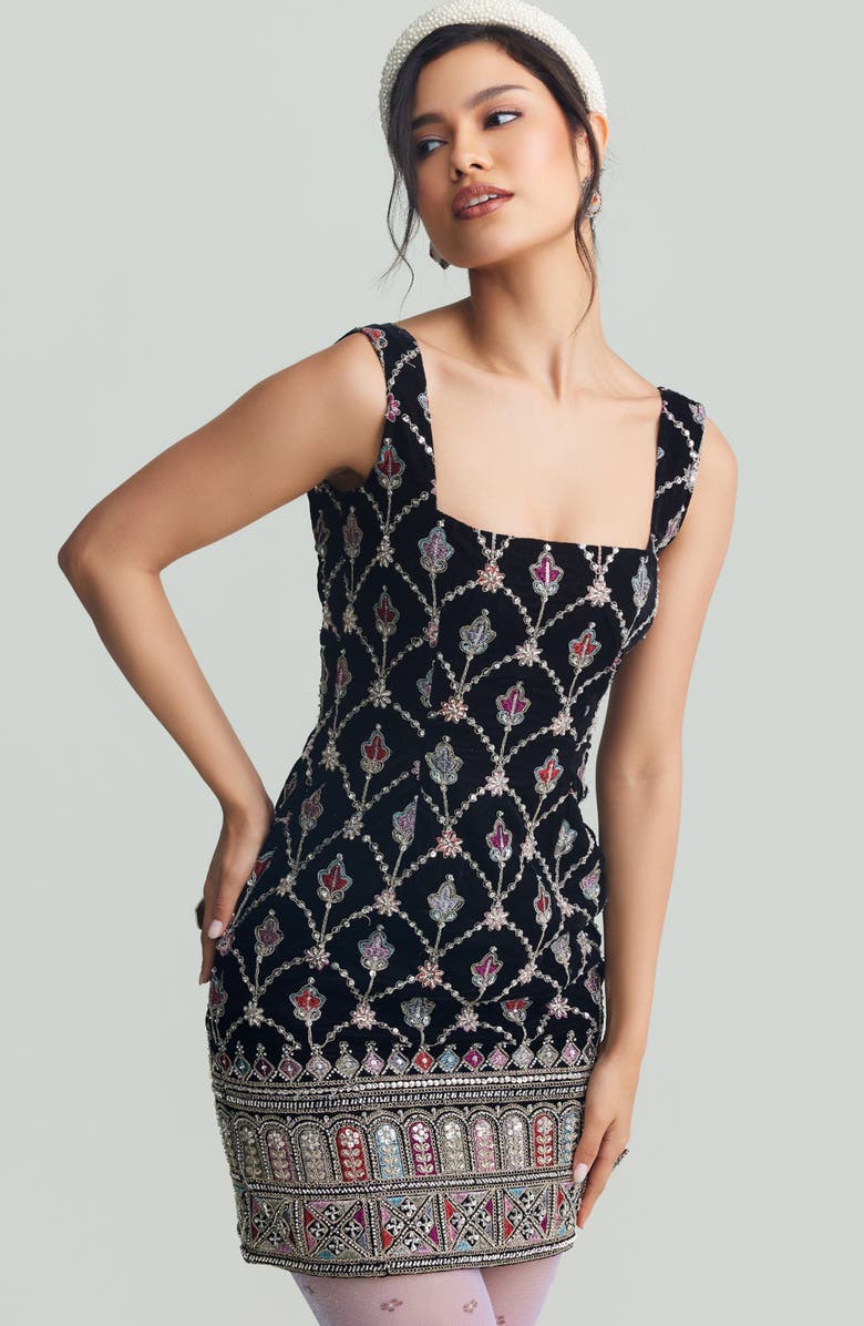 holiCHIC Sarina Sleeveless Embroidered Minidress, Alternate, color, Black