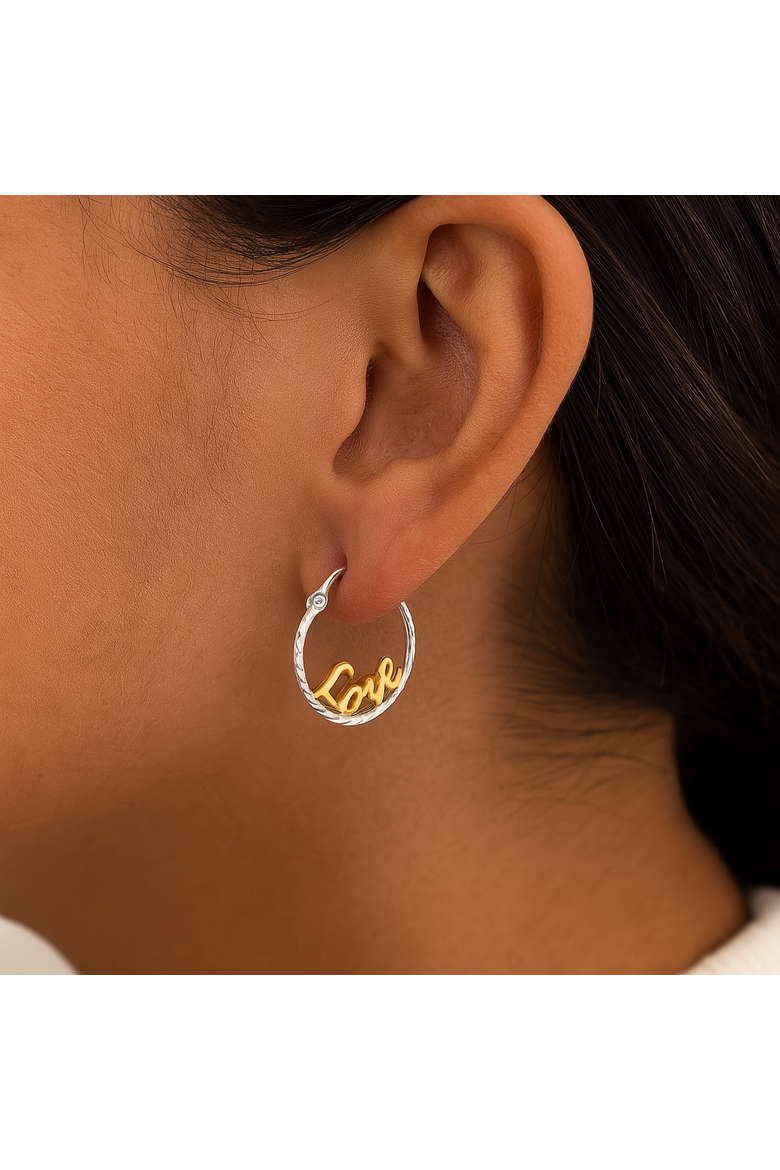Sterling Silver Two-Tone Love Hoops, Alternate, color, Silver