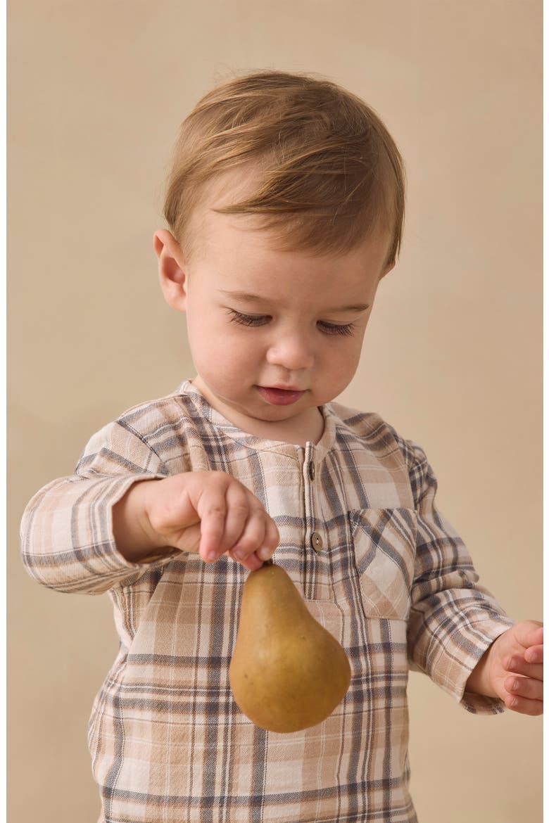 Kids' Rory Plaid Organic Cotton Shirt, Alternate, color, LATTE