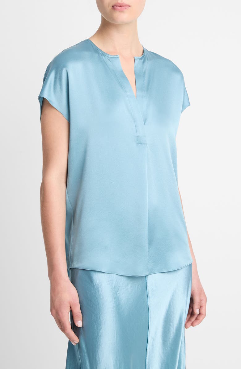 Vince Split Neck Silk Top, Alternate, color, 