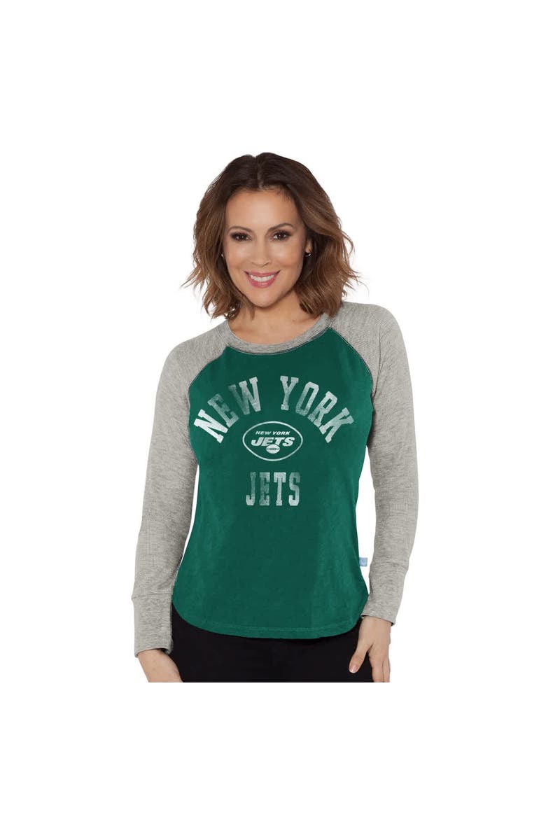 Women's G-III 4Her by Carl Banks Green/Heather Gray New York Jets Waffle Knit Raglan Long Sleeve T-Shirt, Main, color, Green