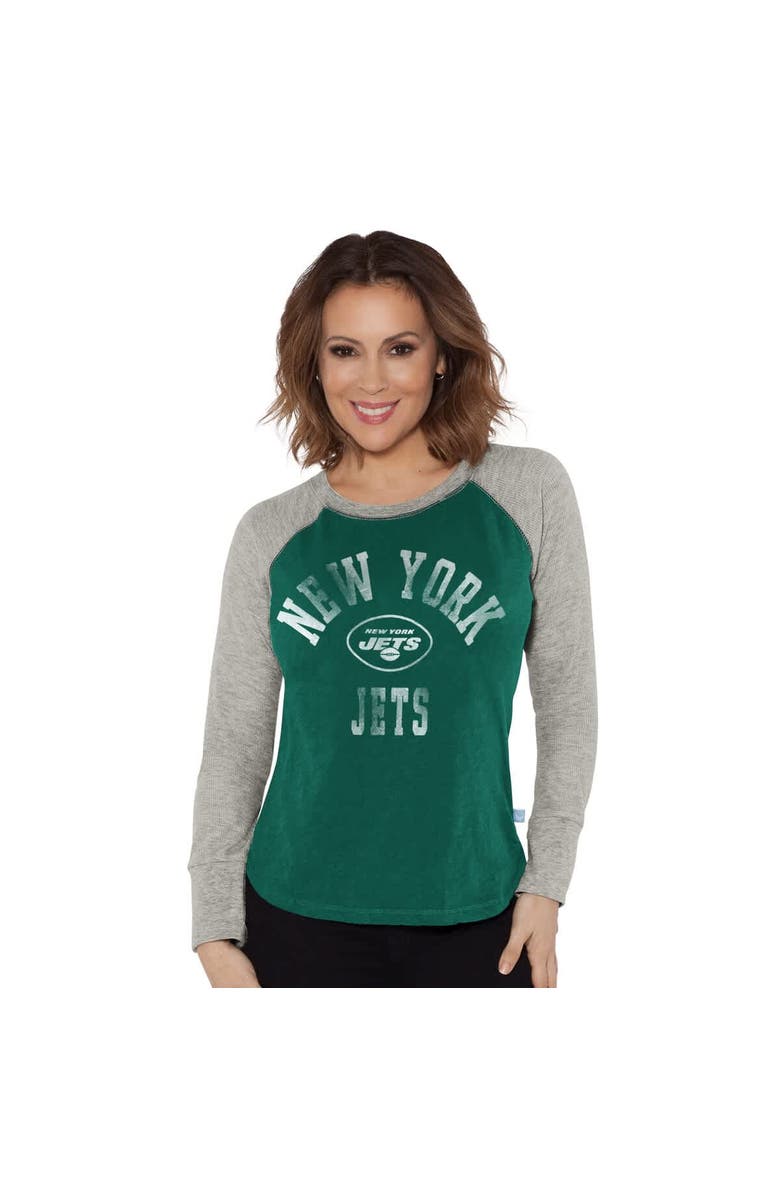 G-III 4HER BY CARL BANKS Women's G-III 4Her by Carl Banks Green/Heather Gray New York Jets Waffle Knit Raglan Long Sleeve T-Shirt, Main, color, Green
