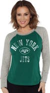 G-III 4HER BY CARL BANKS Women's G-III 4Her by Carl Banks Green/Heather Gray New York Jets Waffle Knit Raglan Long Sleeve T-Shirt
