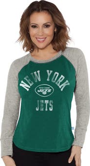 G-III 4HER BY CARL BANKS Women's G-III 4Her by Carl Banks Green/Heather Gray New York Jets Waffle Knit Raglan Long Sleeve T-Shirt